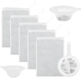 6 Pack Nut Milk Bags 100 Mesh Reusable Fine Mesh Strainer Nylon Food Strainer Cold Brew Coffee Cheese Cloths Filter Plastic Sieve Filter Spoon for Straining Fruit Juice Almond Yogurt Soup