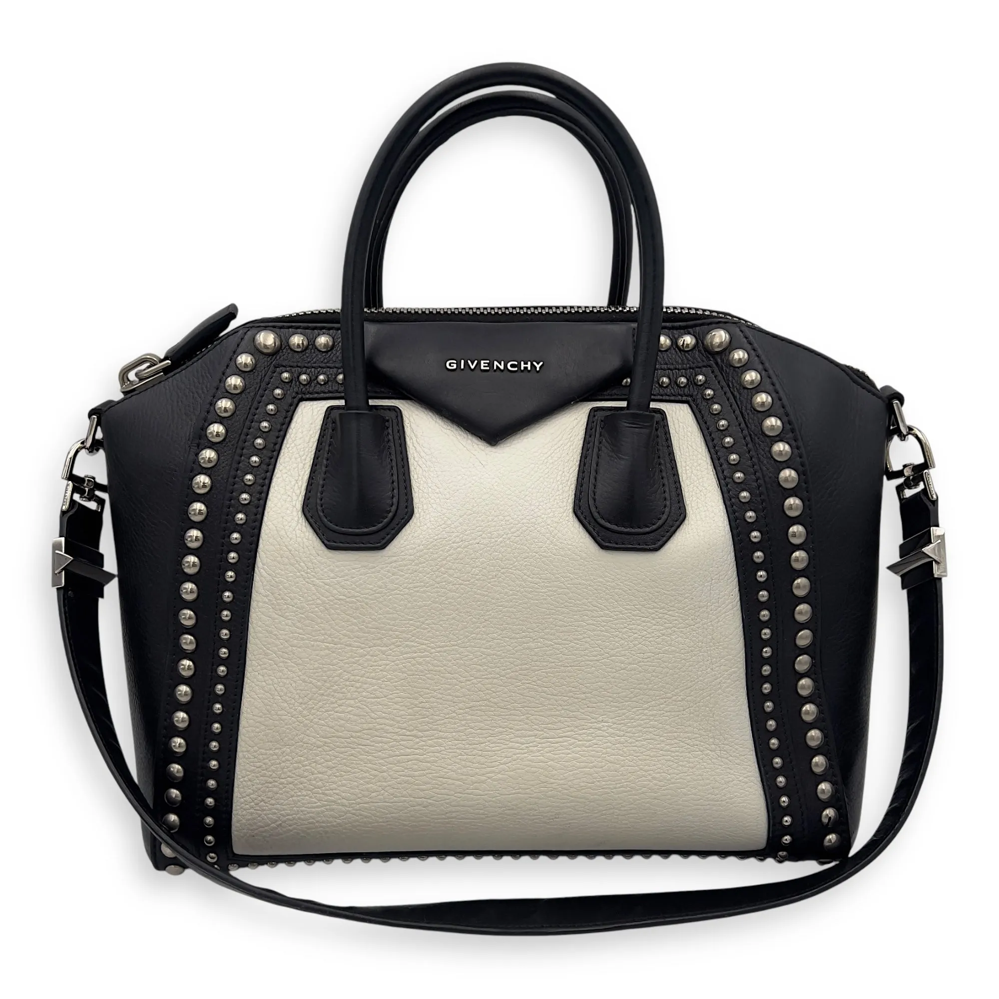 Antigona Top Handle Bag White in Calfskin, Silver hardware