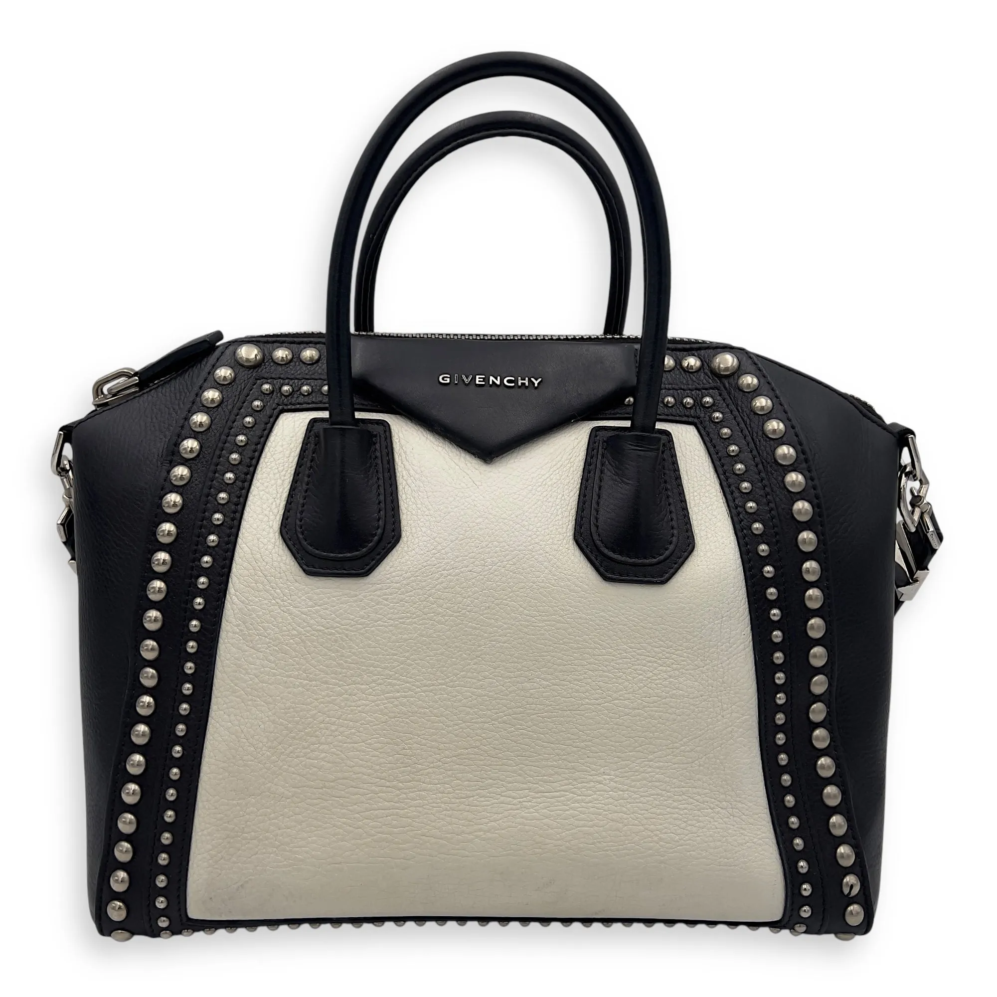 Antigona Top Handle Bag White in Calfskin, Silver hardware