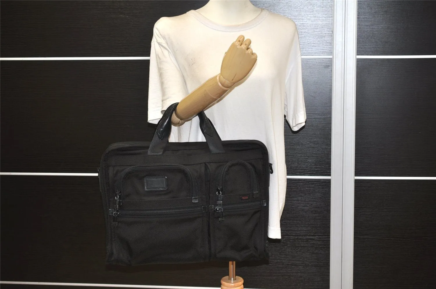 Authentic TUMI Vintage 2Way Briefcase Business Bag Canvas Leather Black 6402K