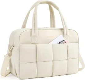 BAGSMART Gym Bag for Women, 29L Puffer Travel Duffle Bag for Travel with Laptop Compartment, Weekender Bags for Women, Carry On Duffel Bag Personal Item Bag, Beige