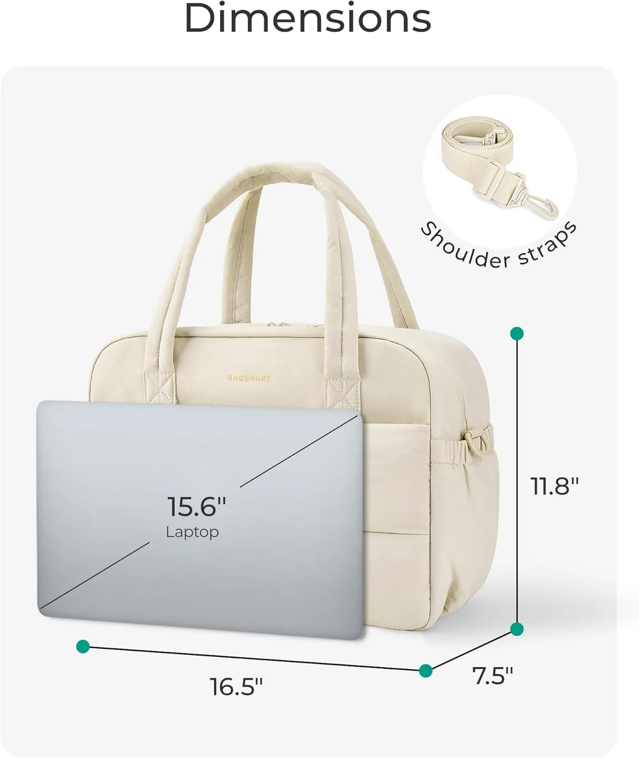 BAGSMART Gym Bag for Women, 29L Puffer Travel Duffle Bag for Travel with Laptop Compartment, Weekender Bags for Women, Carry On Duffel Bag Personal Item Bag, Beige