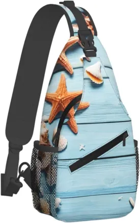 (Beach Theme Seashells) Crossbody Chest Bag For Men Women Lightweight Sling Backpack Adjustable Shoulder Bag For Travel Outdoor Daily Use