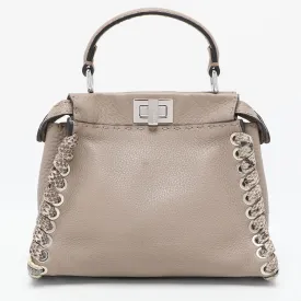 Beige Selleria Leather Mini Peekaboo Top Handle Bag