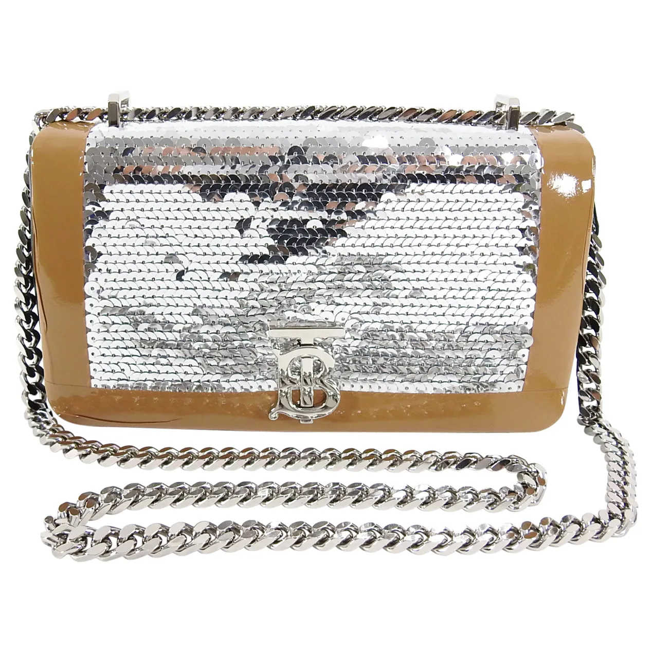 Burberry Small TB Silver Sequin Lola Chain Strap Crossbody Bag