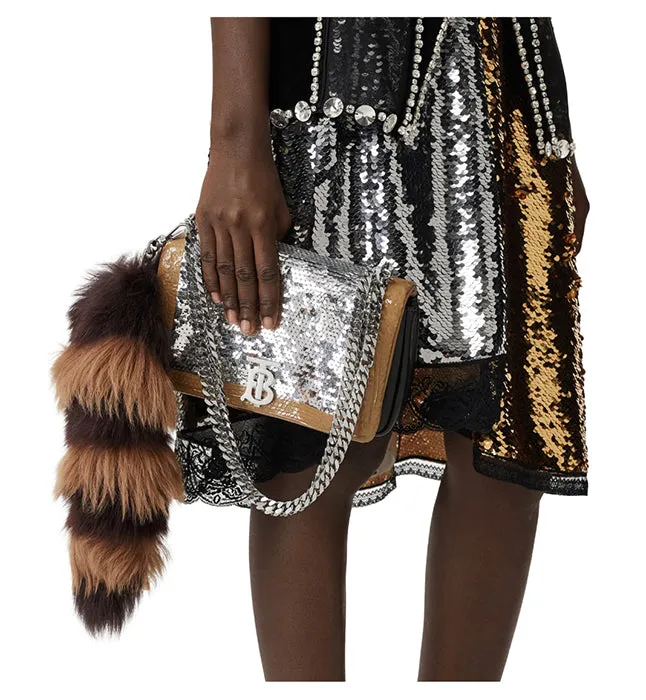 Burberry Small TB Silver Sequin Lola Chain Strap Crossbody Bag