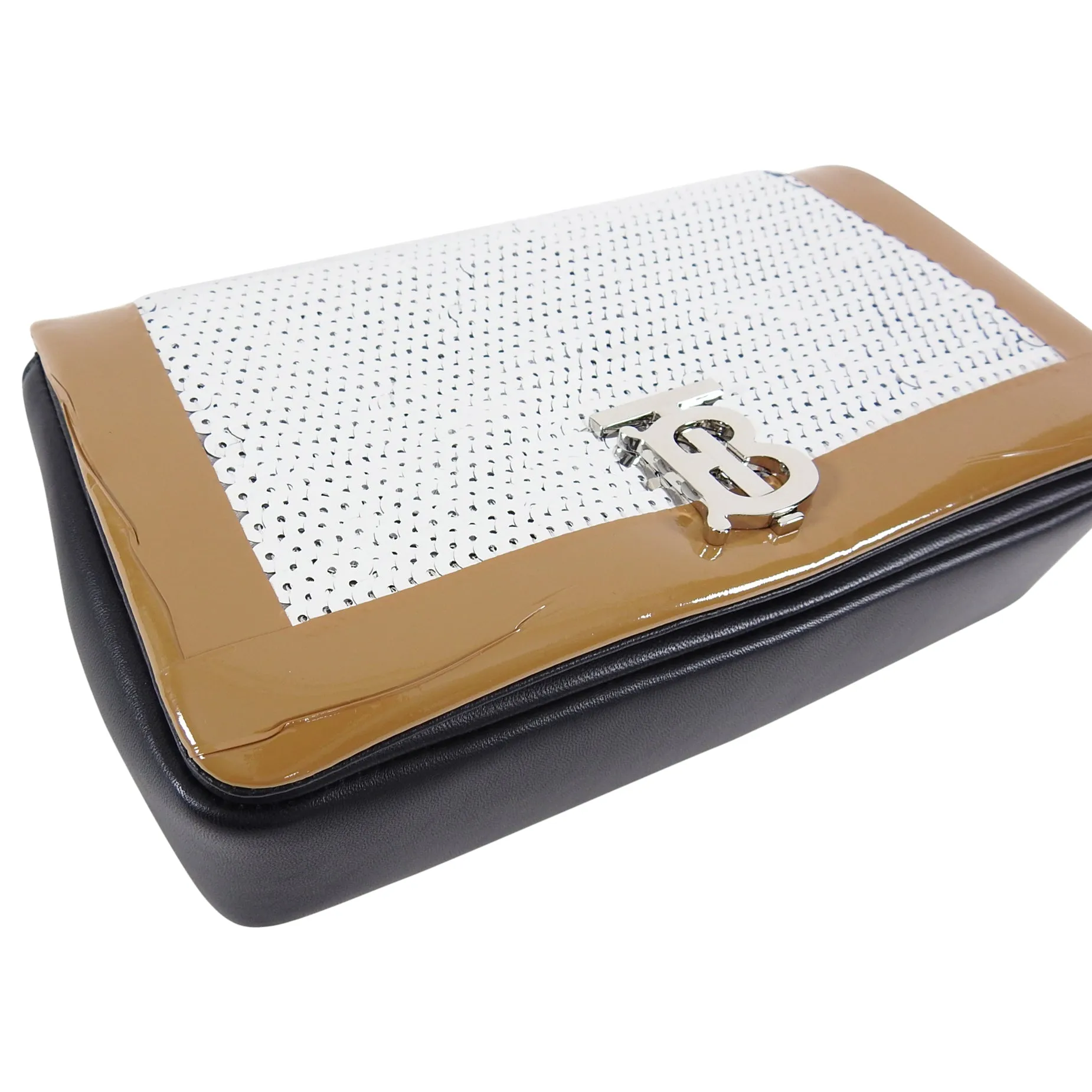 Burberry Small TB Silver Sequin Lola Chain Strap Crossbody Bag