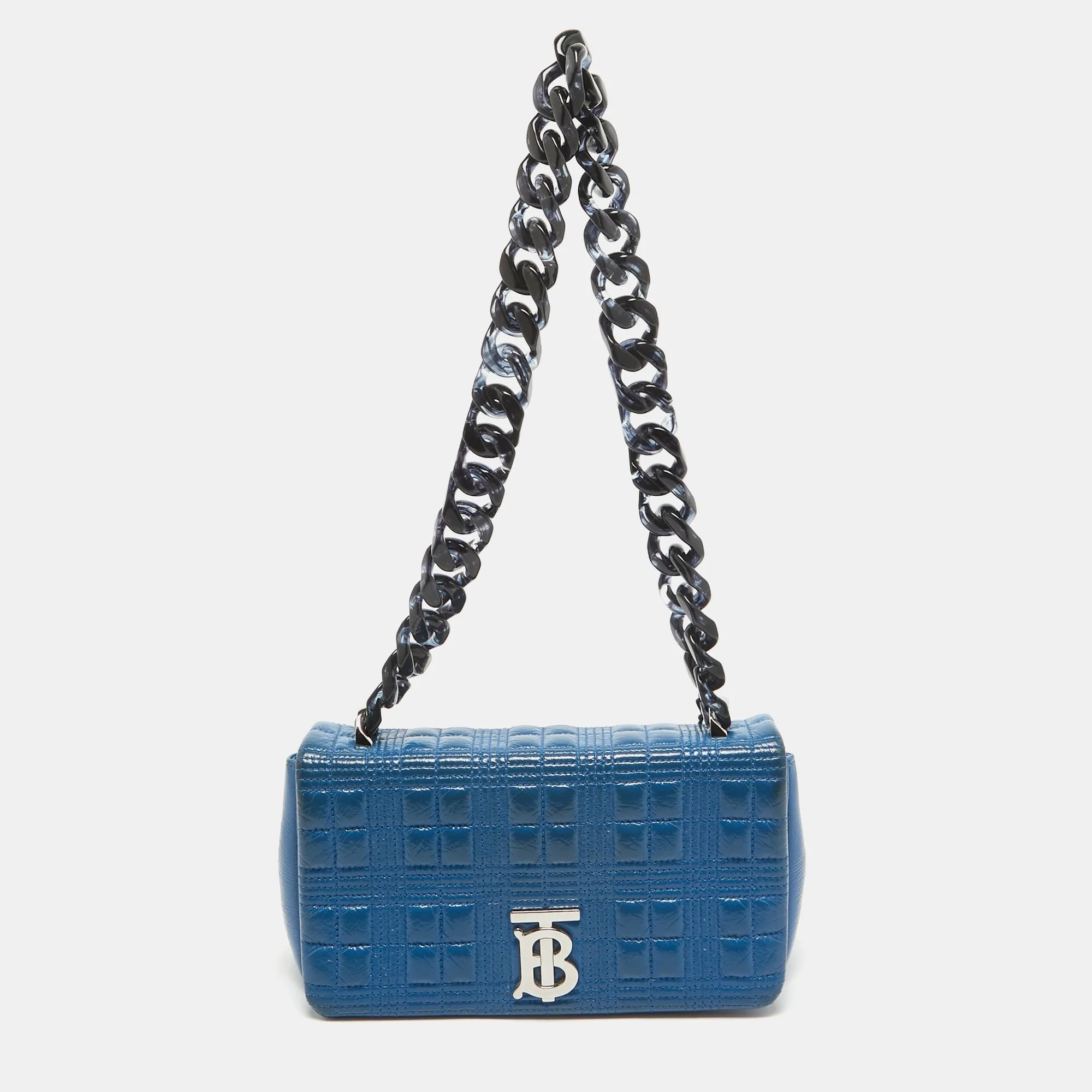 BURBERRY Warm Royal Blue Quilted Patent Leather Small Lola Chain Shoulder Bag