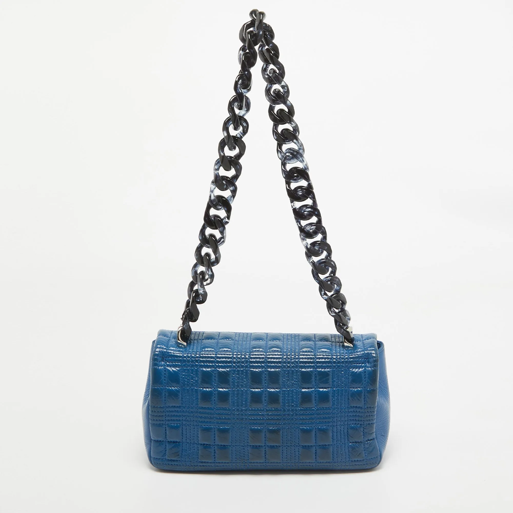 BURBERRY Warm Royal Blue Quilted Patent Leather Small Lola Chain Shoulder Bag