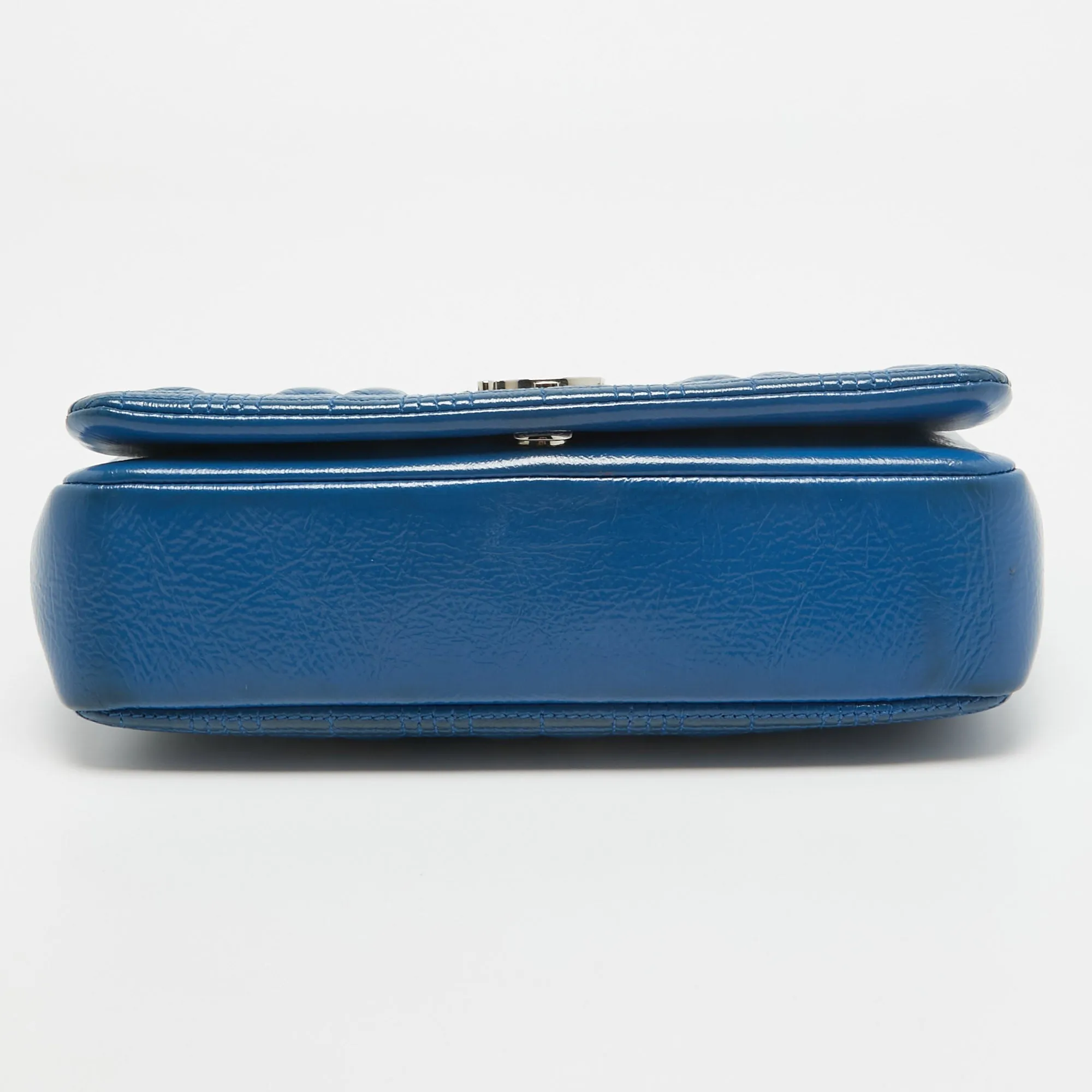 BURBERRY Warm Royal Blue Quilted Patent Leather Small Lola Chain Shoulder Bag