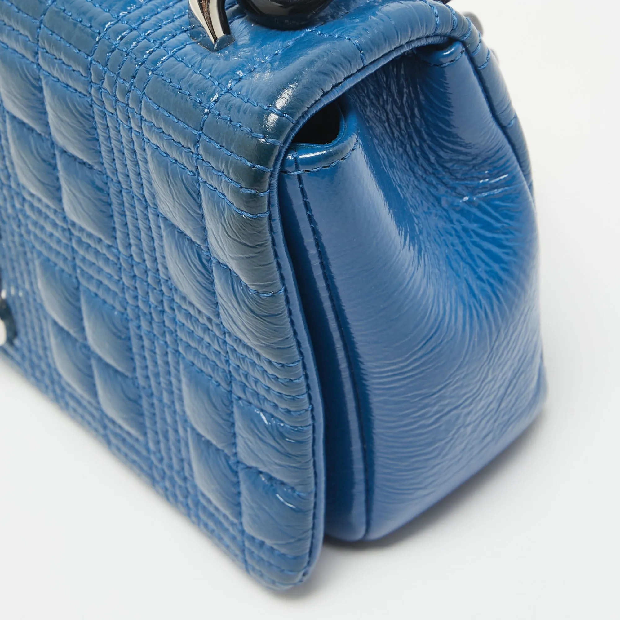 BURBERRY Warm Royal Blue Quilted Patent Leather Small Lola Chain Shoulder Bag