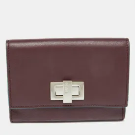 Burgundy Leather Peekaboo Trifold Wallet