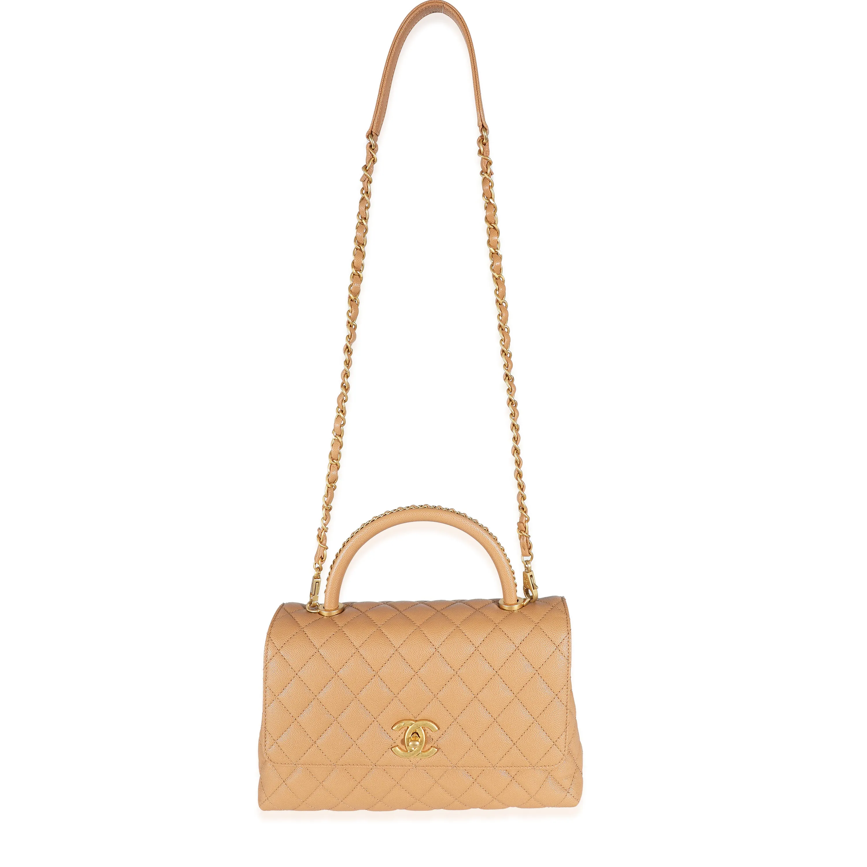 Chanel 23P Beige Quilted Caviar Large Coco Top Handle Bag