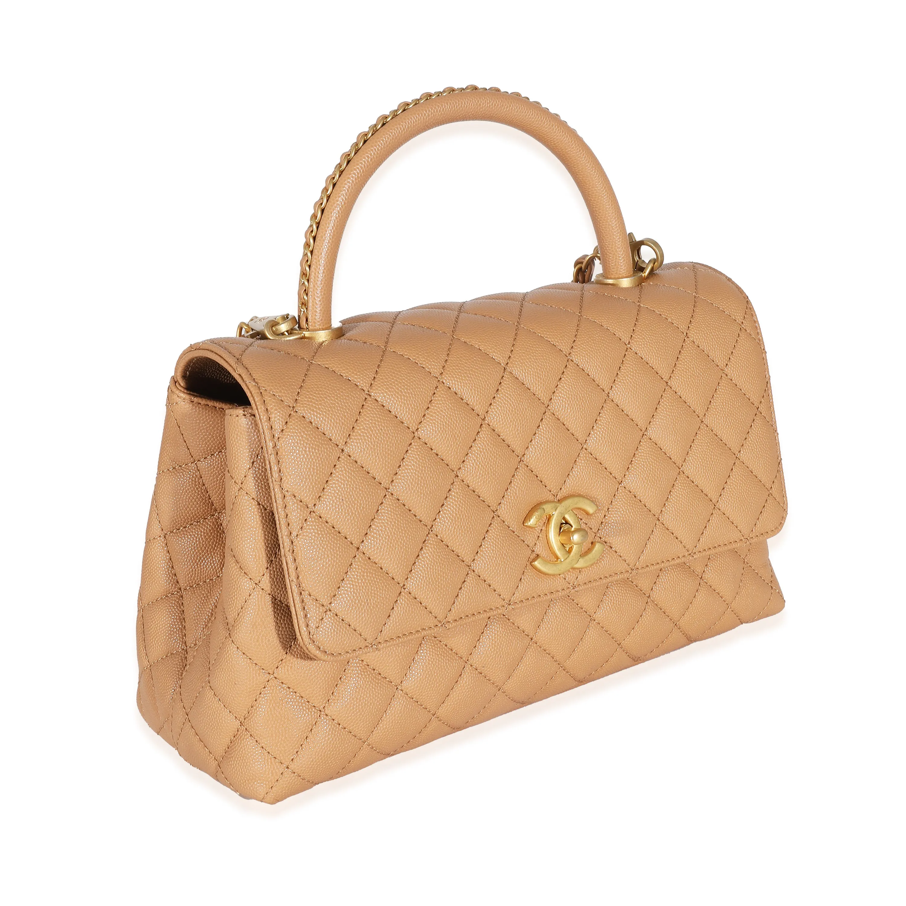 Chanel 23P Beige Quilted Caviar Large Coco Top Handle Bag