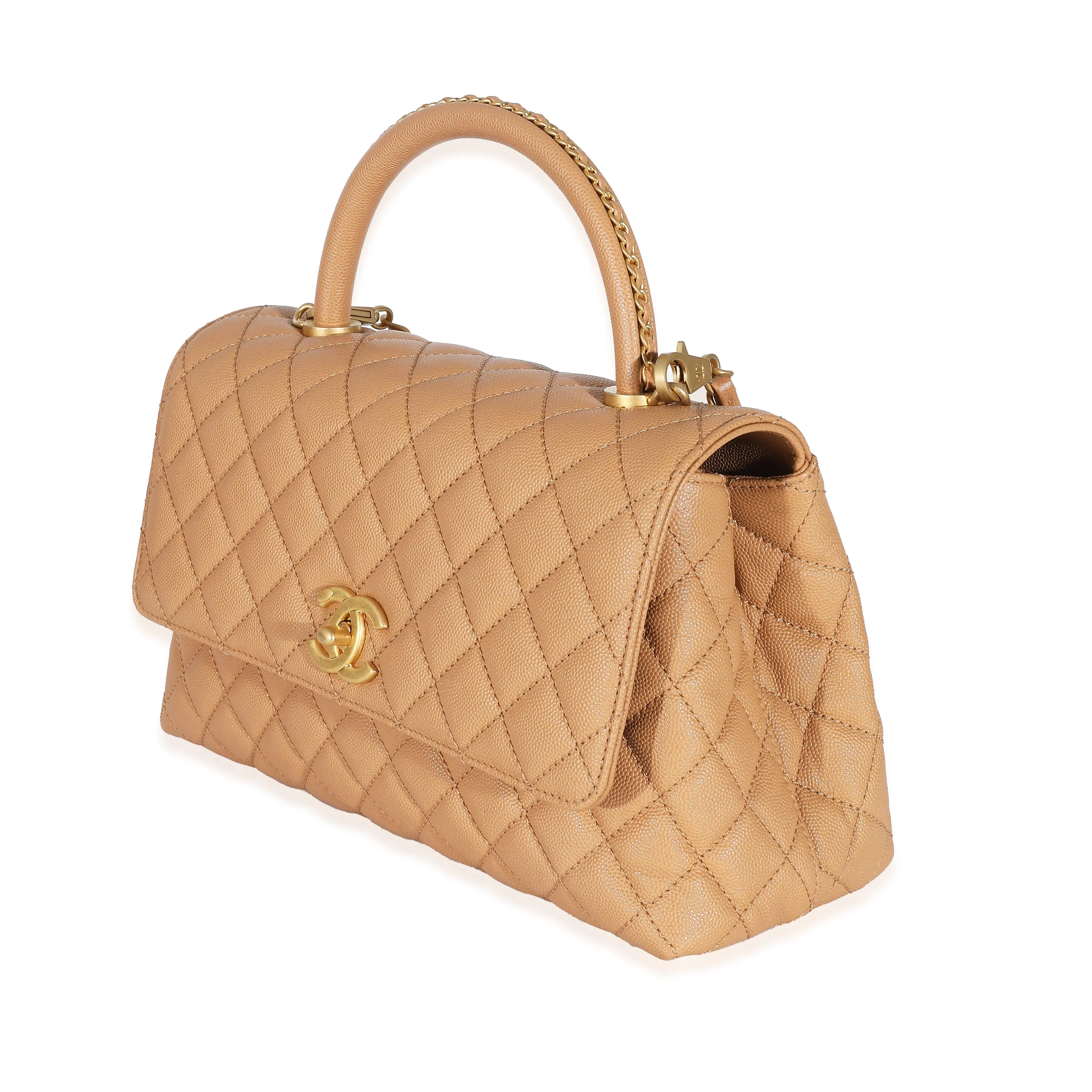Chanel 23P Beige Quilted Caviar Large Coco Top Handle Bag