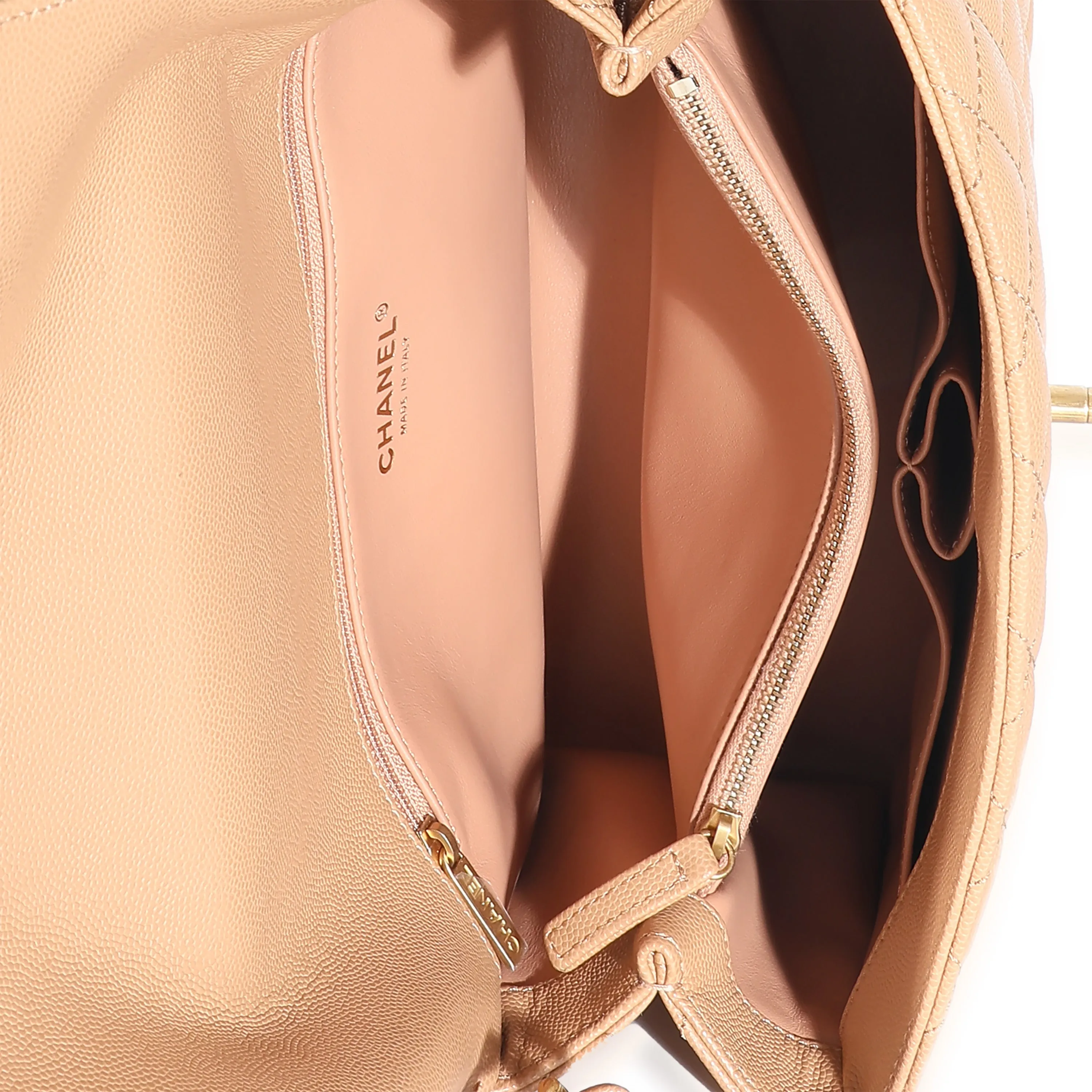 Chanel 23P Beige Quilted Caviar Large Coco Top Handle Bag