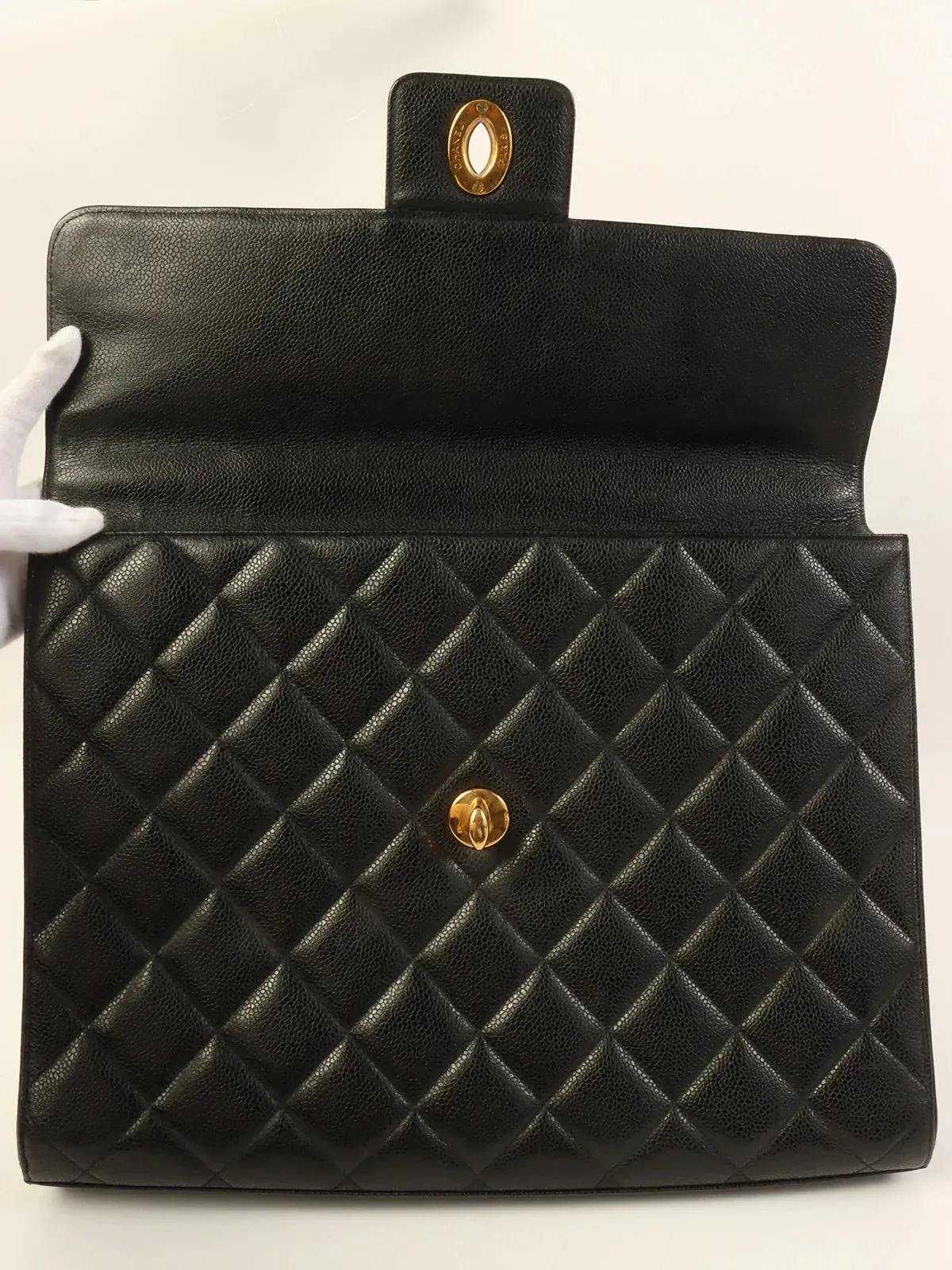 CHANEL Caviar Skin Turn-Lock Briefcase Black