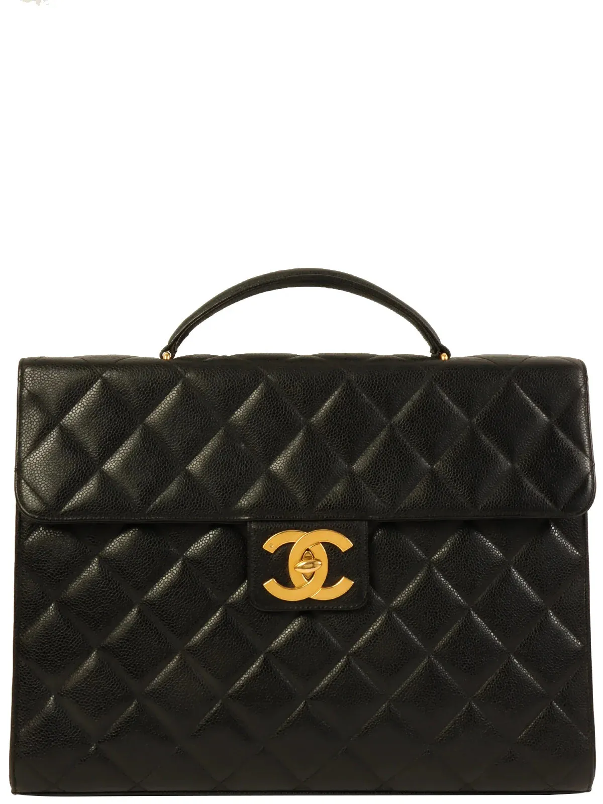 CHANEL Caviar Skin Turn-Lock Briefcase Black