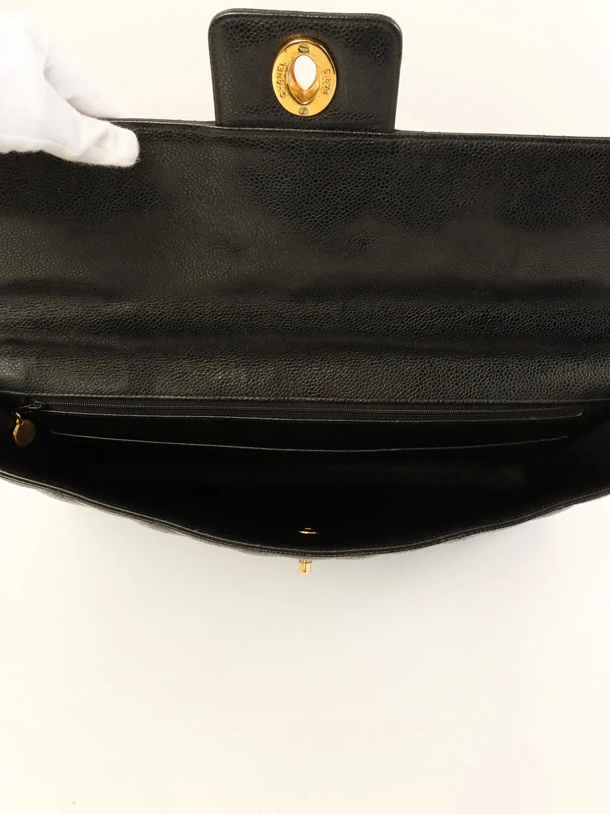 CHANEL Caviar Skin Turn-Lock Briefcase Black