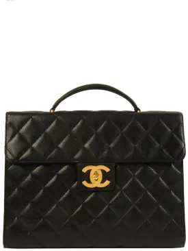 CHANEL Caviar Skin Turn-Lock Briefcase Black