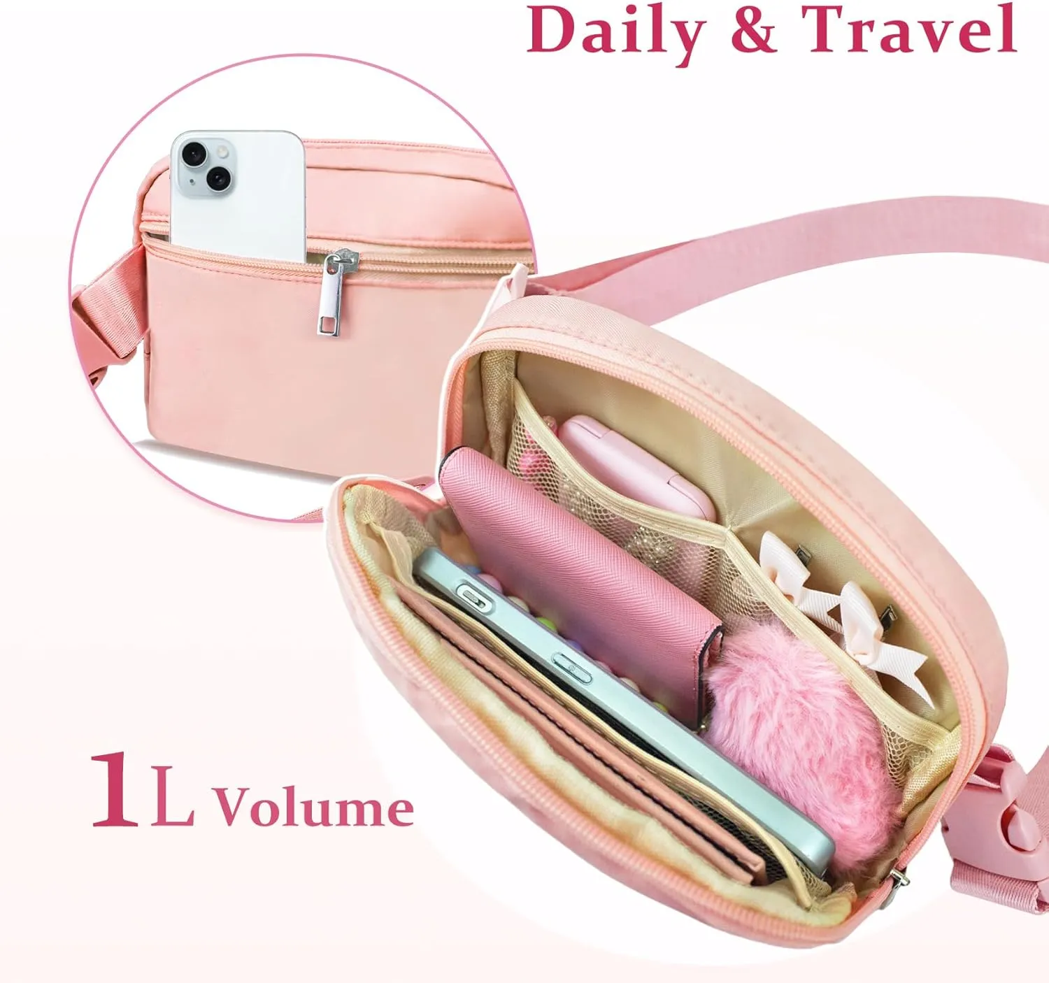 COSHAYSOO Pink Small Waist Fanny Pack Belt Bag with Initial Letter Patch Crossbody Adjustable Strap for Teenager Girls Running Traveling, Mini Cross Body Nylon Travel Purse Birthday Gift Pouch (N)