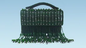 Crystals beaded green purse, party clutch