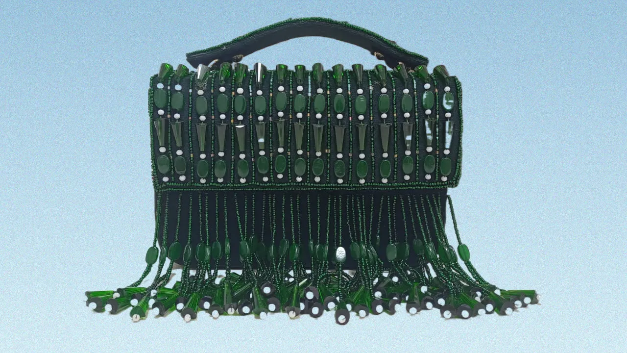Crystals beaded green purse, party clutch