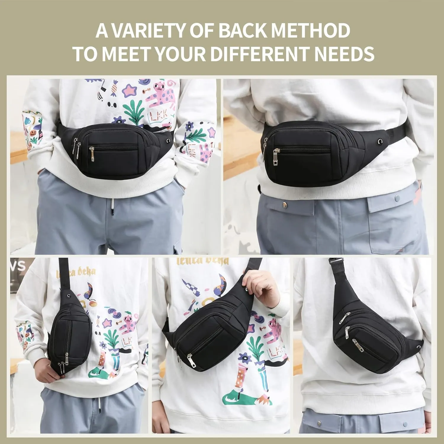 DAITET Crossbody Fanny Pack for Men&Women,Large Waist Bag & Hip Bum Bag with Adjustable Strap for Outdoors Workout Traveling Casual Running Hiking Cycling
