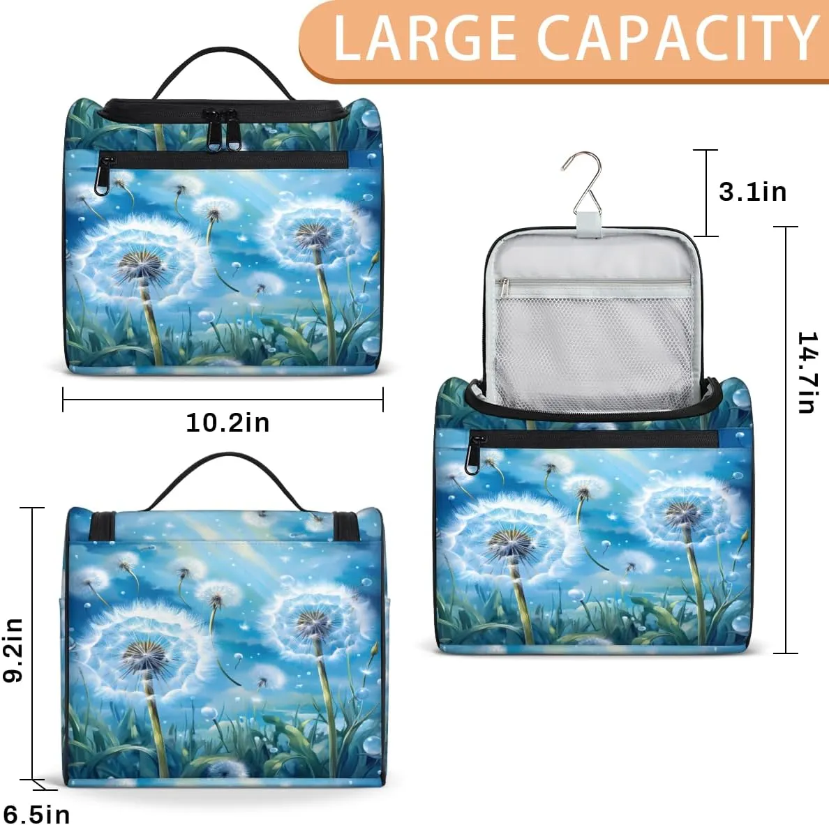Dandelion Plant Travel Toiletry Bag for Men and Women, Large Hanging Makeup Bag Organizer Toiletries Bag for Travel, Dandelion Cosmetic Bag with Handle