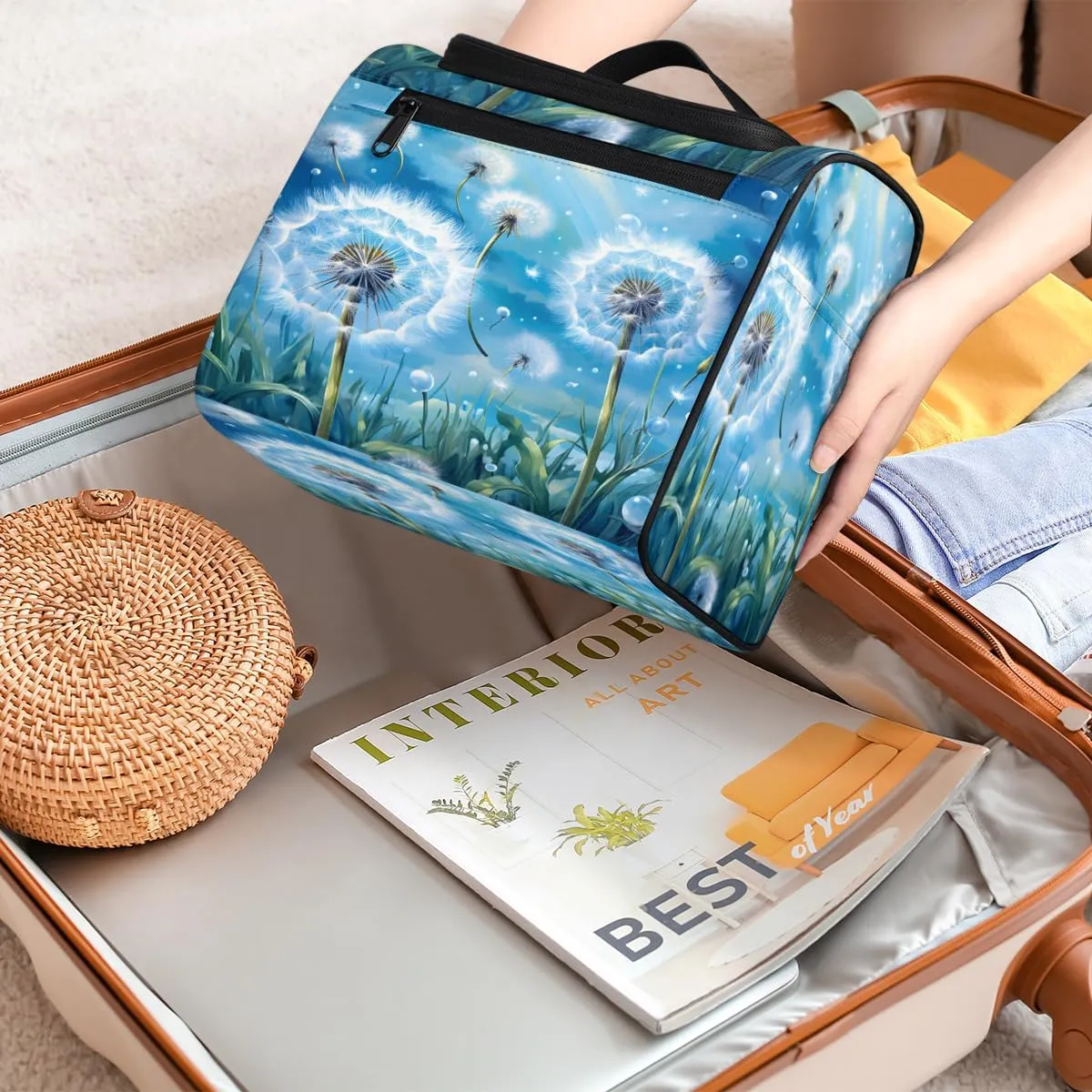 Dandelion Plant Travel Toiletry Bag for Men and Women, Large Hanging Makeup Bag Organizer Toiletries Bag for Travel, Dandelion Cosmetic Bag with Handle