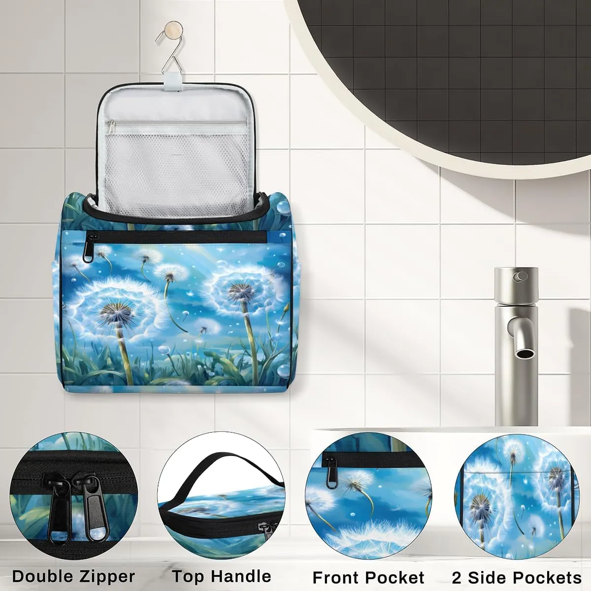 Dandelion Plant Travel Toiletry Bag for Men and Women, Large Hanging Makeup Bag Organizer Toiletries Bag for Travel, Dandelion Cosmetic Bag with Handle