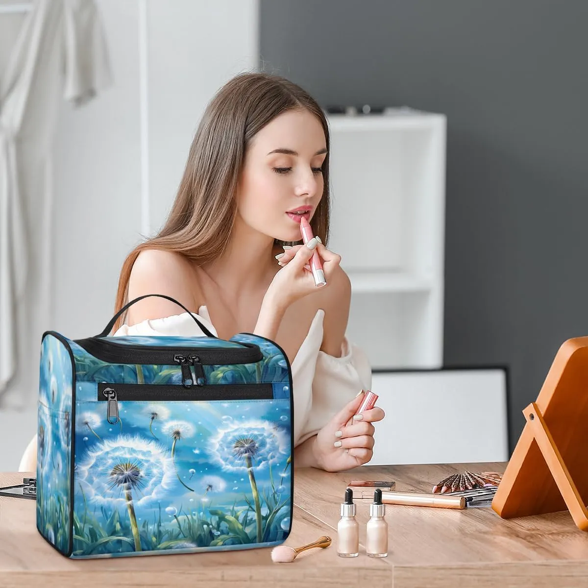 Dandelion Plant Travel Toiletry Bag for Men and Women, Large Hanging Makeup Bag Organizer Toiletries Bag for Travel, Dandelion Cosmetic Bag with Handle