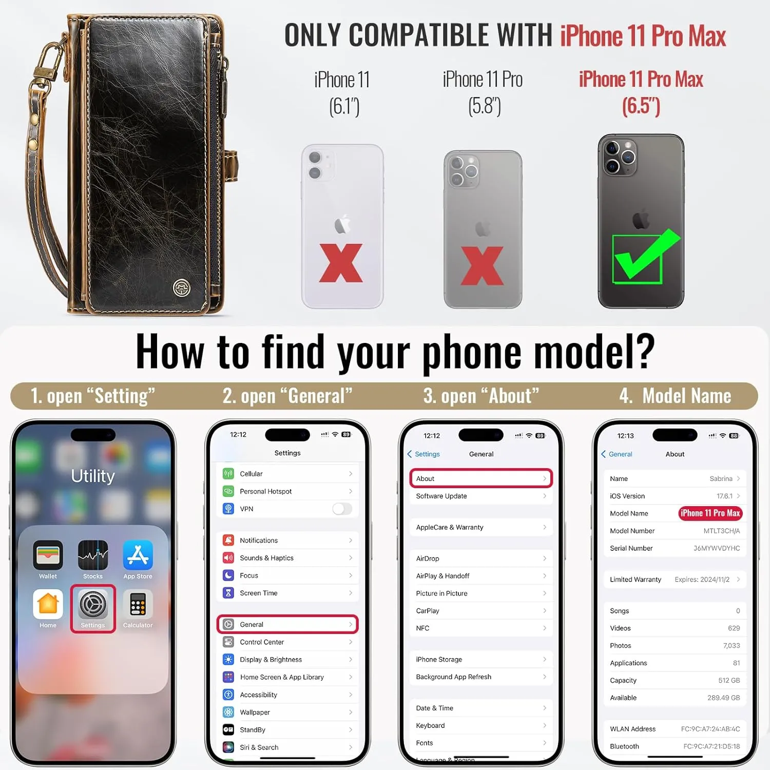 Defencase Compatible with iPhone 11 Pro Max Case Wallet with RFID Blocking Card Holder for Women Men, PU Leather Magnetic Snap Flip Zipper Strap Wallet Phone Case Fit for iPhone 11 Pro Max 6.5, Coffee