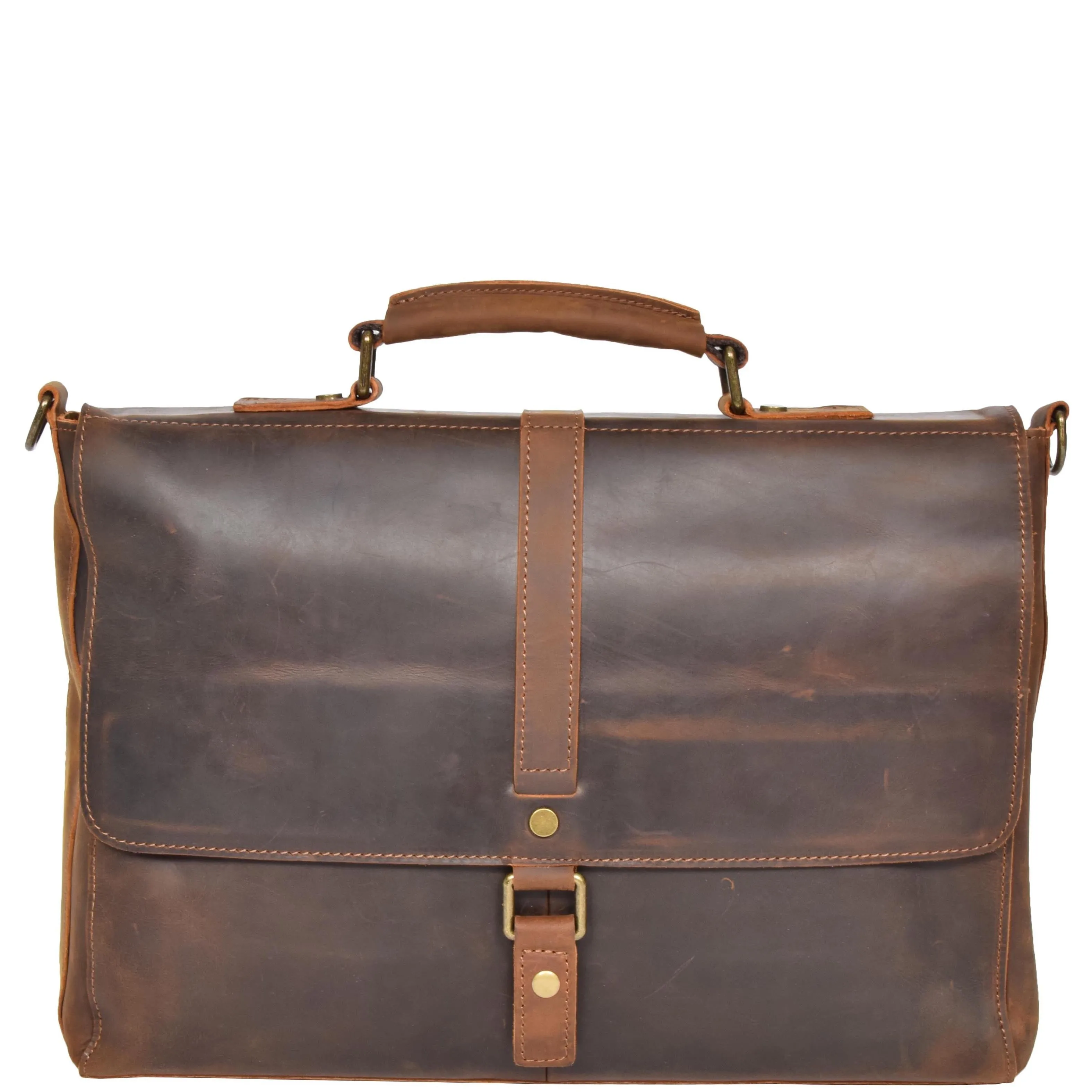 DR653 Men's Cross Body Bag Real Leather Vintage Briefcase Tan