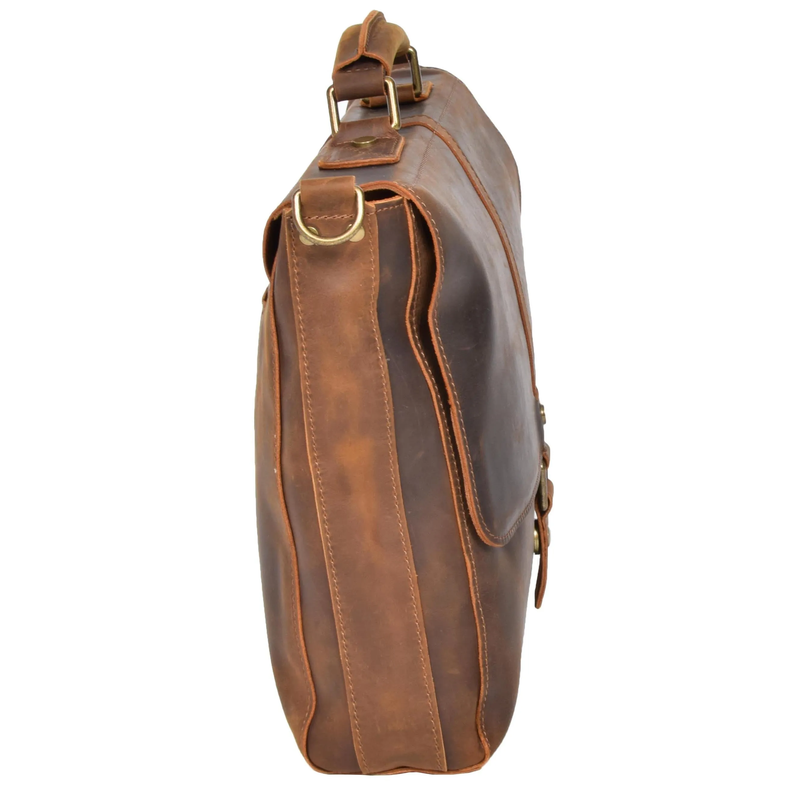 DR653 Men's Cross Body Bag Real Leather Vintage Briefcase Tan