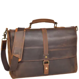 DR653 Men's Cross Body Bag Real Leather Vintage Briefcase Tan