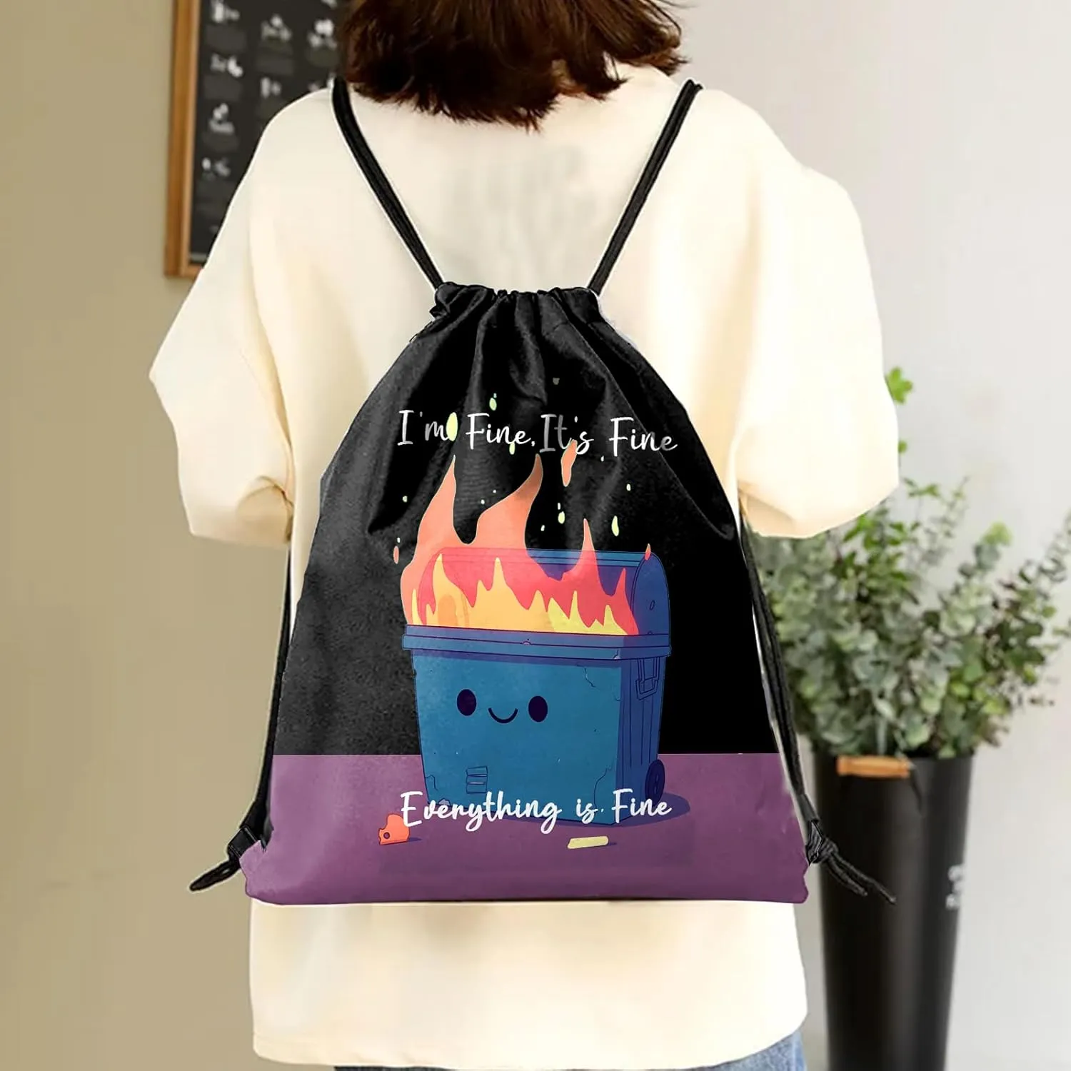 Drawstring Backpack Draw String Sports Bags for Gym Travel Beach Waterproof Cute Sackpack Men Women Aesthetic (13"17")-Blue Trash Can