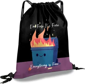 Drawstring Backpack Draw String Sports Bags for Gym Travel Beach Waterproof Cute Sackpack Men Women Aesthetic (13"17")-Blue Trash Can