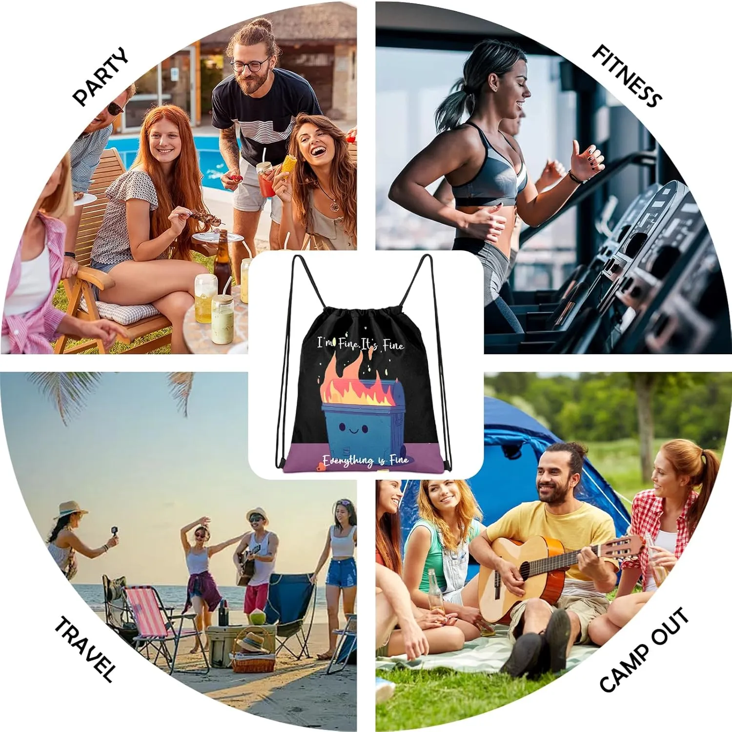 Drawstring Backpack Draw String Sports Bags for Gym Travel Beach Waterproof Cute Sackpack Men Women Aesthetic (13"17")-Blue Trash Can