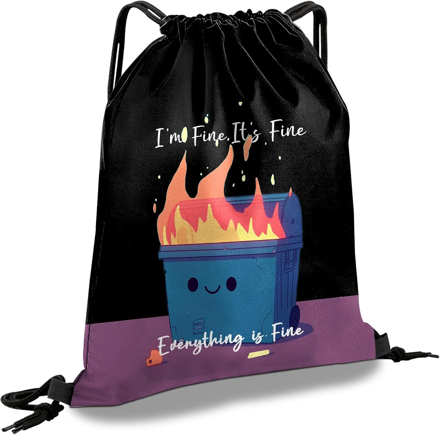 Drawstring Backpack Draw String Sports Bags for Gym Travel Beach Waterproof Cute Sackpack Men Women Aesthetic (13"17")-Blue Trash Can