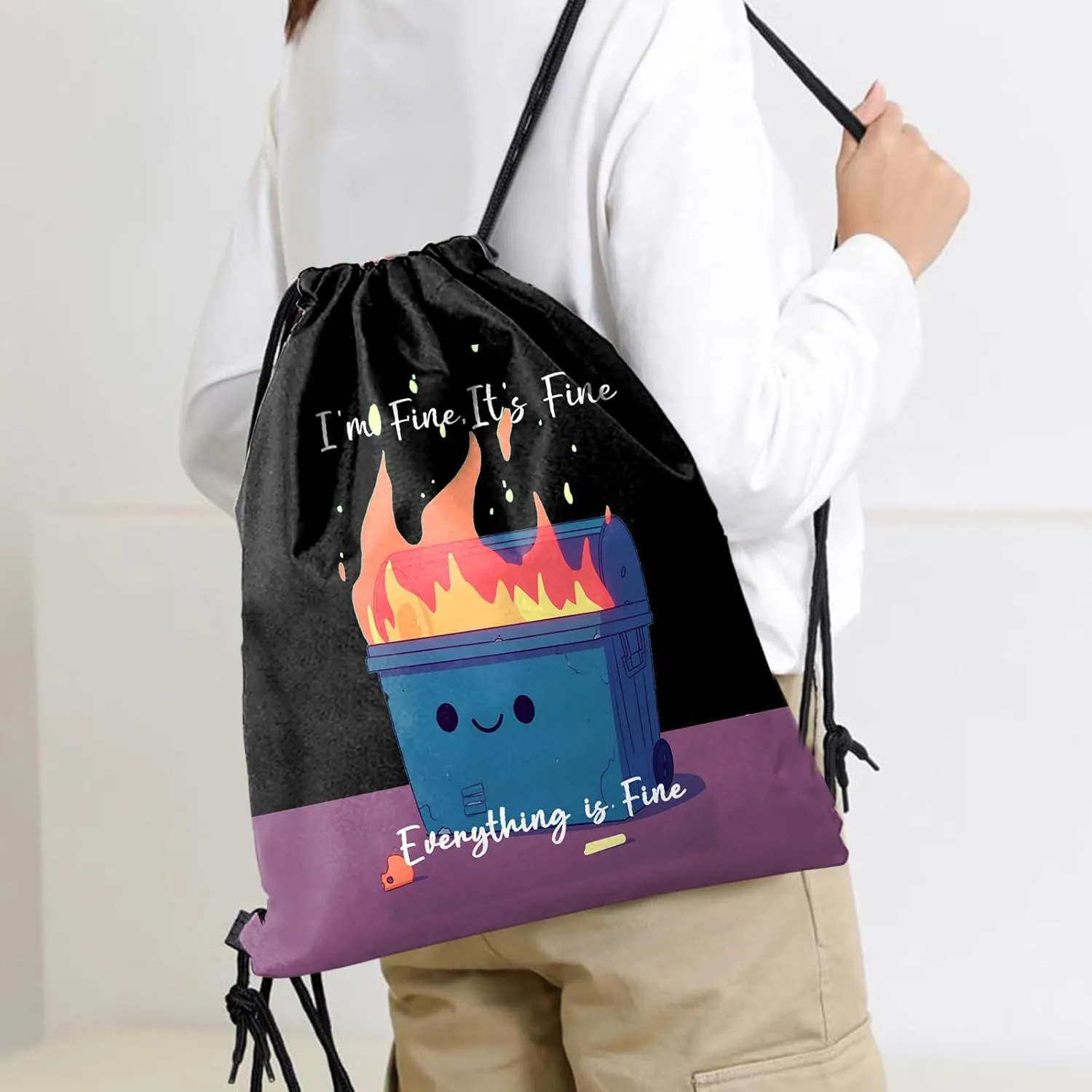 Drawstring Backpack Draw String Sports Bags for Gym Travel Beach Waterproof Cute Sackpack Men Women Aesthetic (13"17")-Blue Trash Can