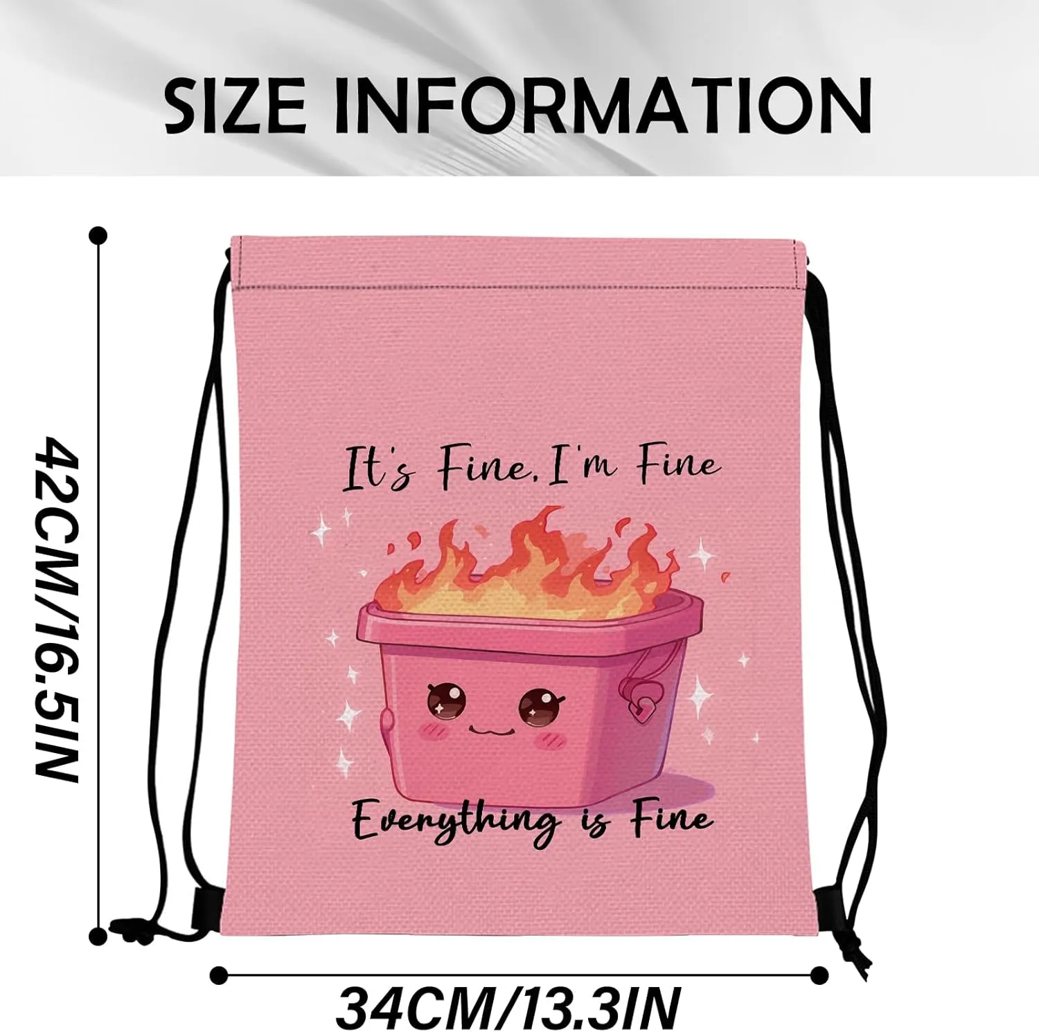 Drawstring Backpack Draw String Sports Bags for Gym Travel Beach Waterproof Cute Sackpack Men Women Aesthetic (13"17")-Pink Trash Can