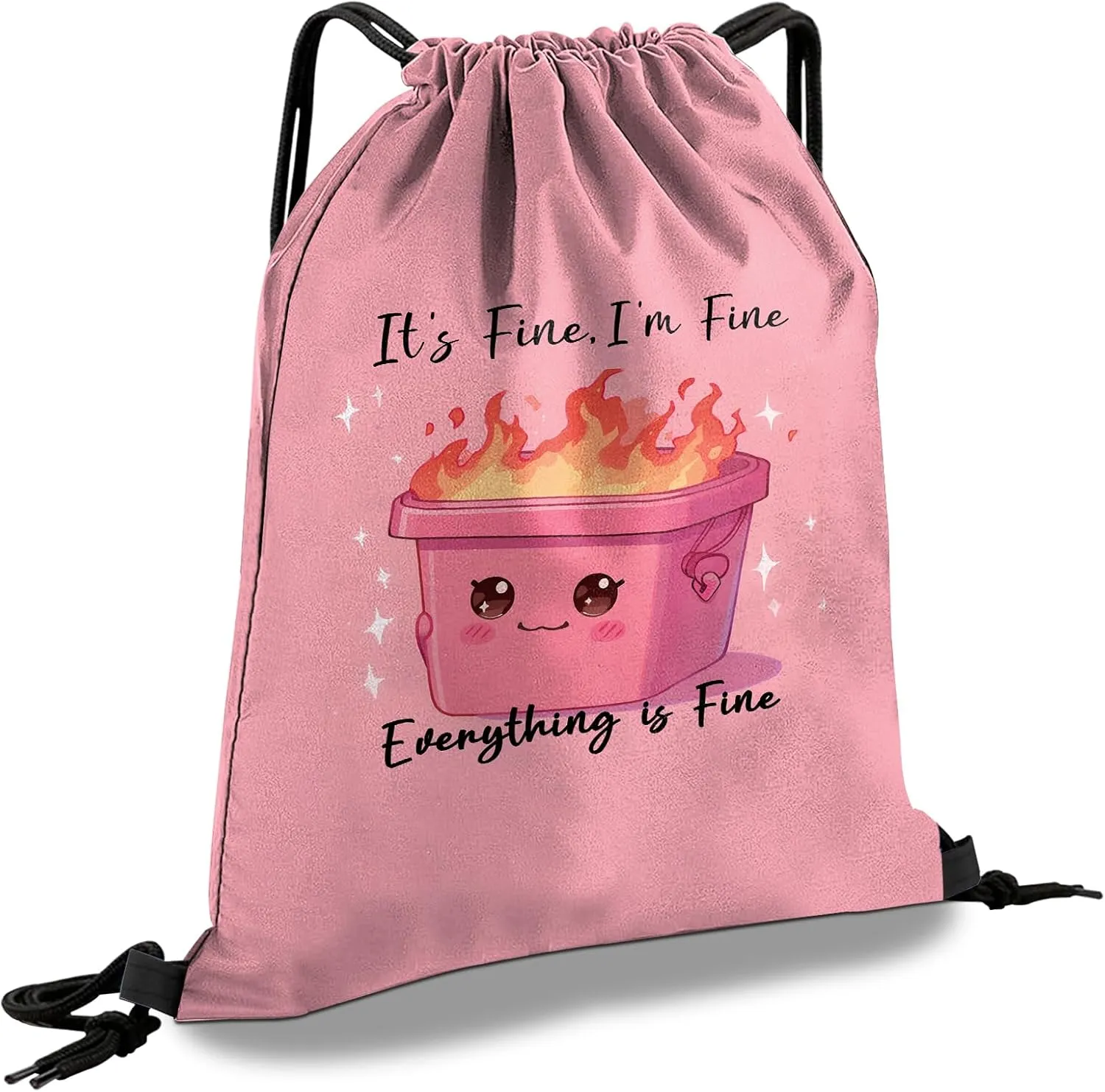Drawstring Backpack Draw String Sports Bags for Gym Travel Beach Waterproof Cute Sackpack Men Women Aesthetic (13"17")-Pink Trash Can