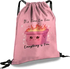 Drawstring Backpack Draw String Sports Bags for Gym Travel Beach Waterproof Cute Sackpack Men Women Aesthetic (13"17")-Pink Trash Can