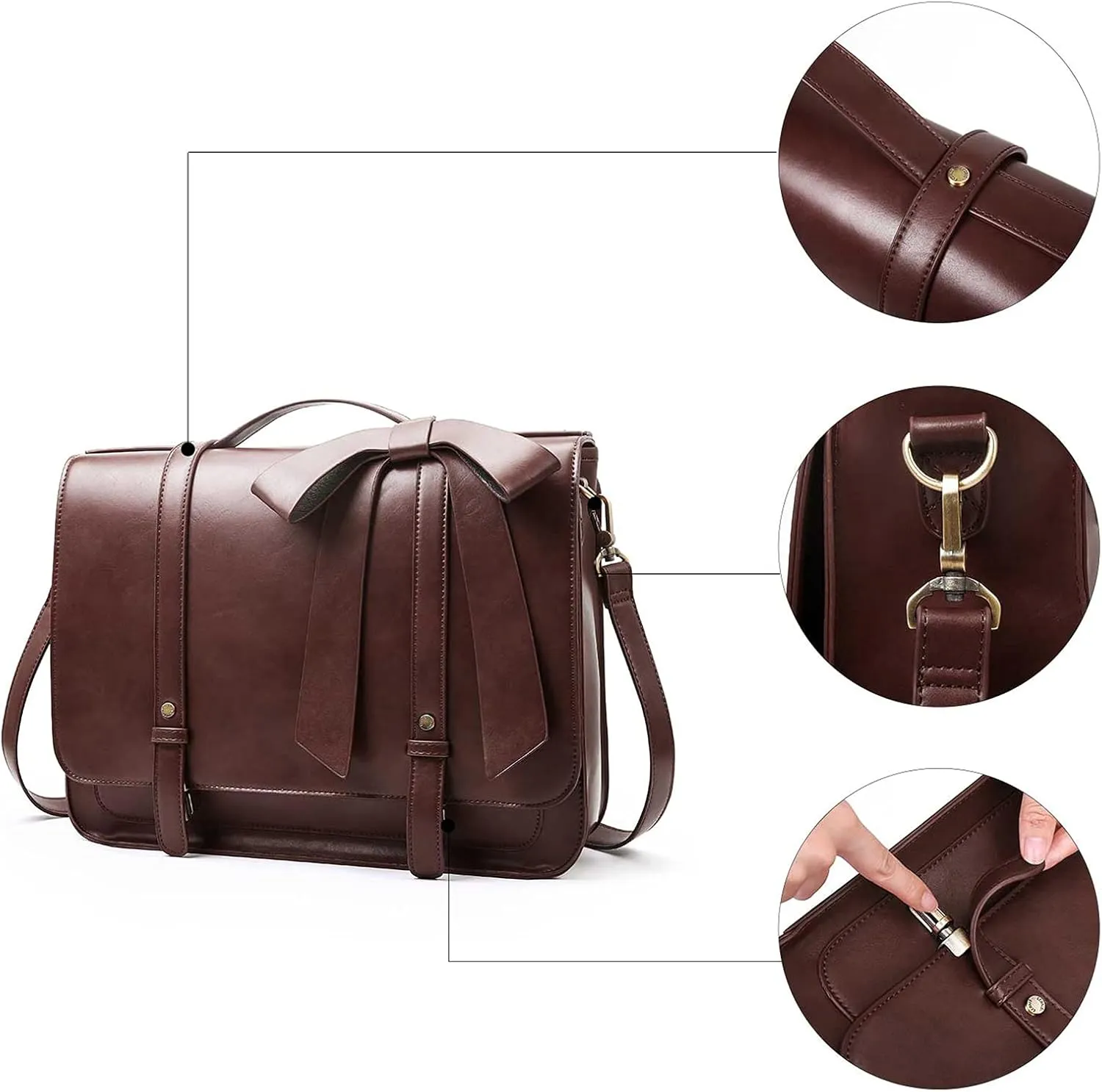 ECOSUSI Briefcase for Women Messenger Backpack PU Leather 14 inch Laptop Bag Satchel Computer Bag for College Business Travel