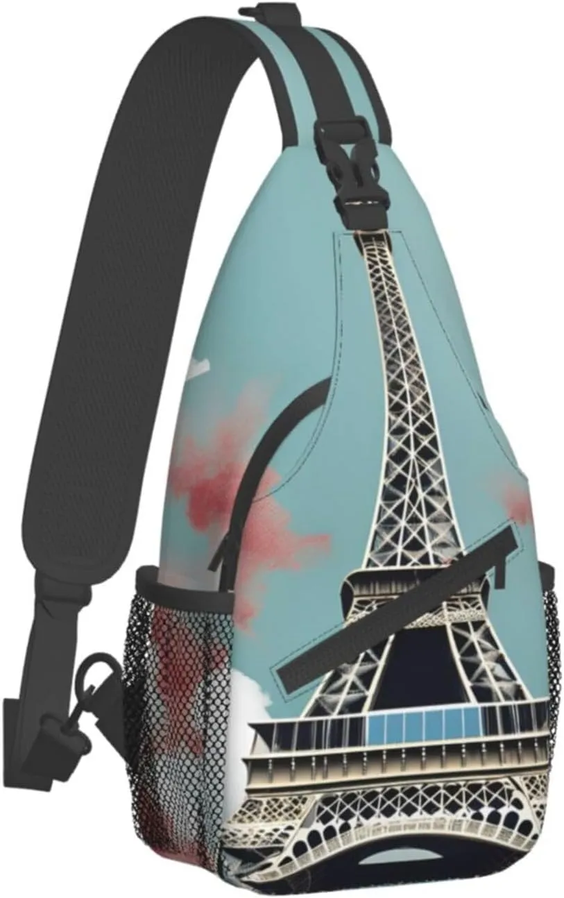 Eiffel Tower Shoulder Bag Crossbody Backpack Chest Bag Lightweight Sling Daypackstravel Hiking Cycling For Men Women