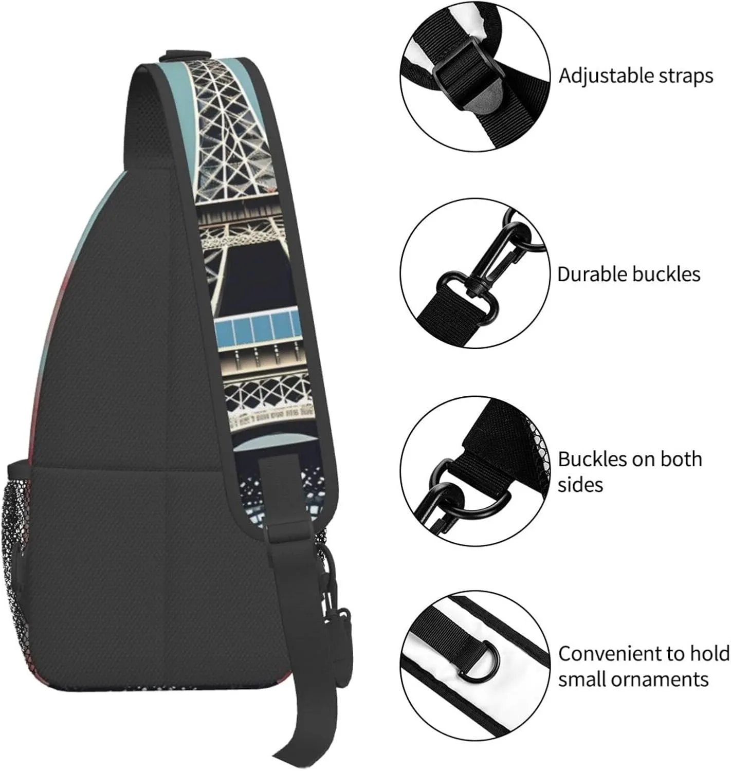 Eiffel Tower Shoulder Bag Crossbody Backpack Chest Bag Lightweight Sling Daypackstravel Hiking Cycling For Men Women