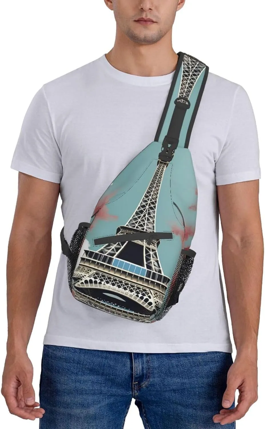 Eiffel Tower Shoulder Bag Crossbody Backpack Chest Bag Lightweight Sling Daypackstravel Hiking Cycling For Men Women