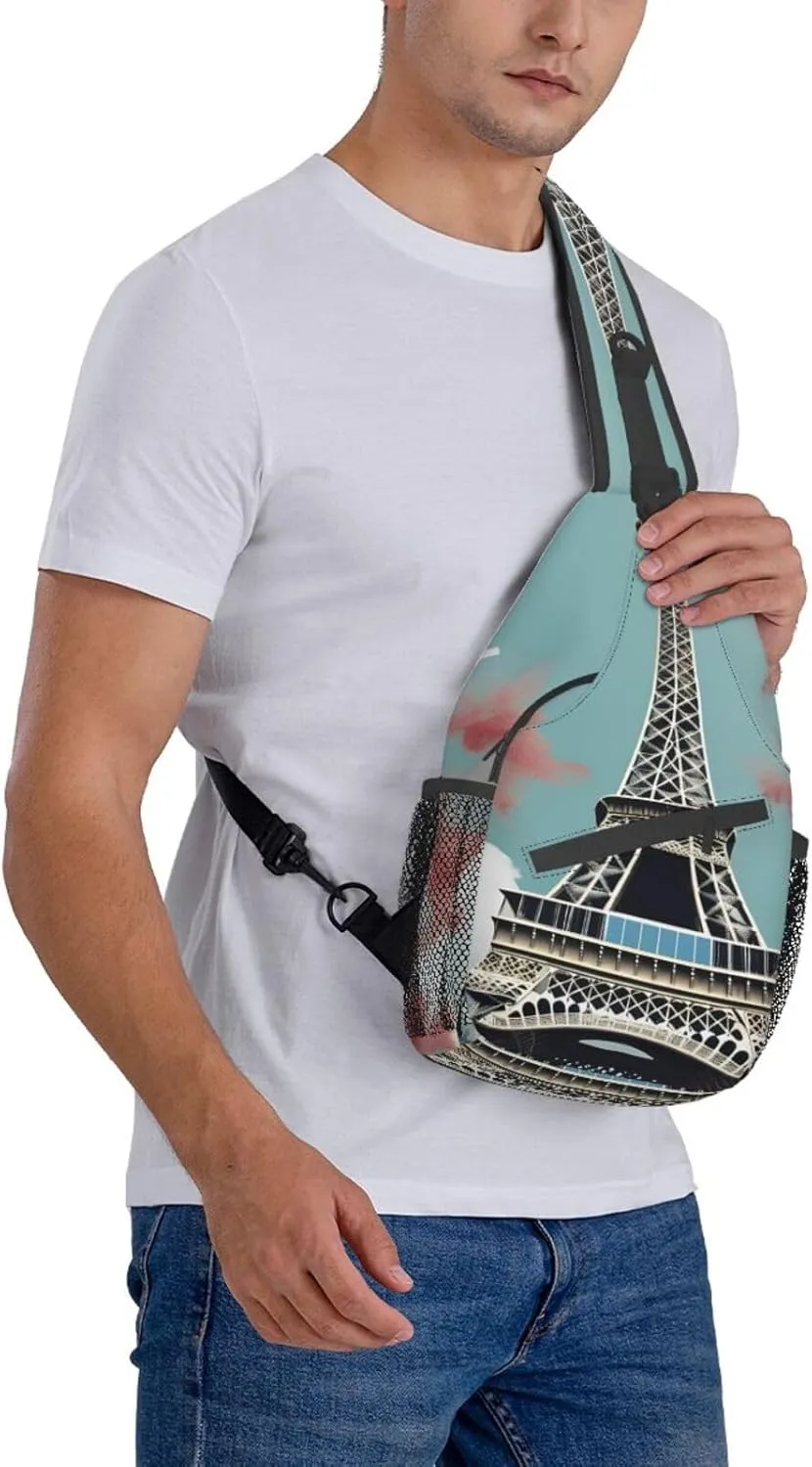Eiffel Tower Shoulder Bag Crossbody Backpack Chest Bag Lightweight Sling Daypackstravel Hiking Cycling For Men Women