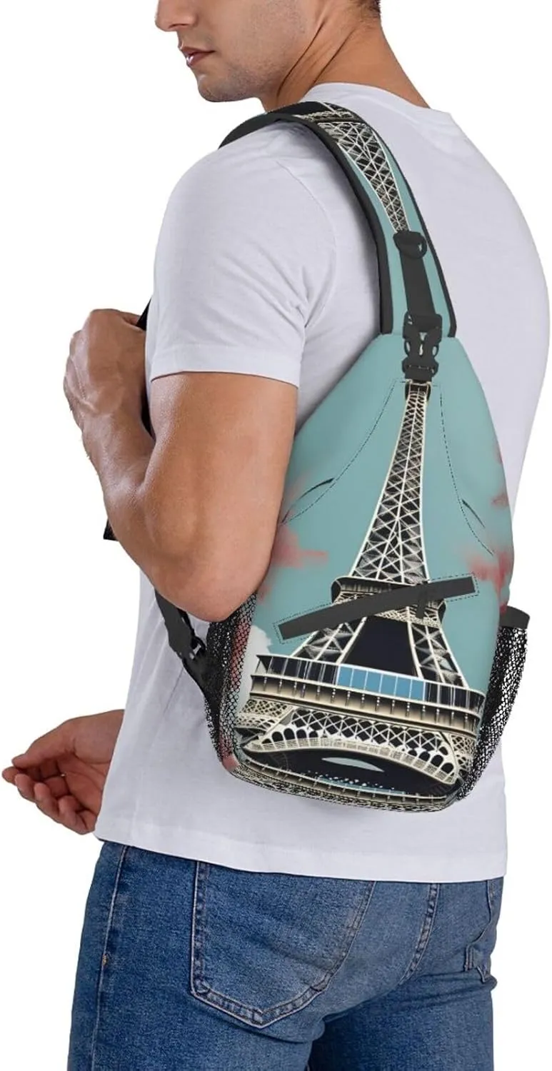 Eiffel Tower Shoulder Bag Crossbody Backpack Chest Bag Lightweight Sling Daypackstravel Hiking Cycling For Men Women
